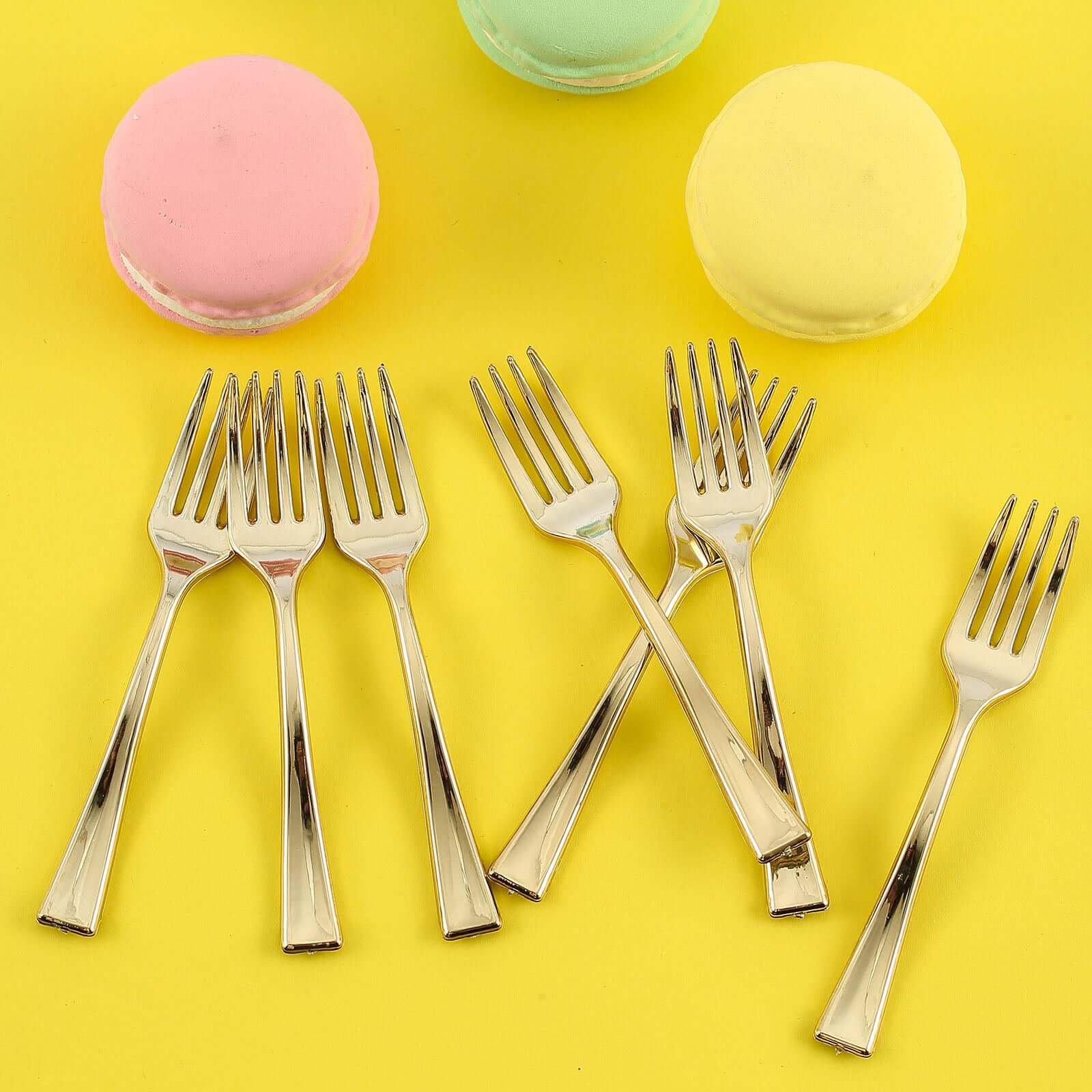 24 - Pack Plastic Mini Dessert Forks Gold - Heavy Duty Disposable Appetizer Forks 4" - Linen Luxes