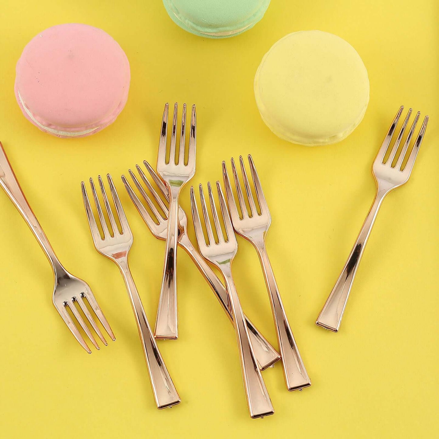 24 - Pack Plastic Mini Dessert Forks Rose Gold 4" - Linen Luxes