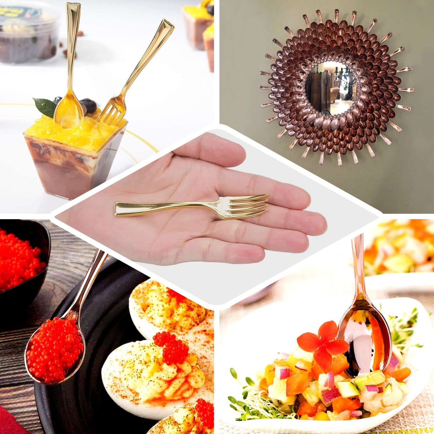 24 - Pack Plastic Mini Dessert Spoons Gold - Heavy Duty Disposable Silverware 4" - Linen Luxes