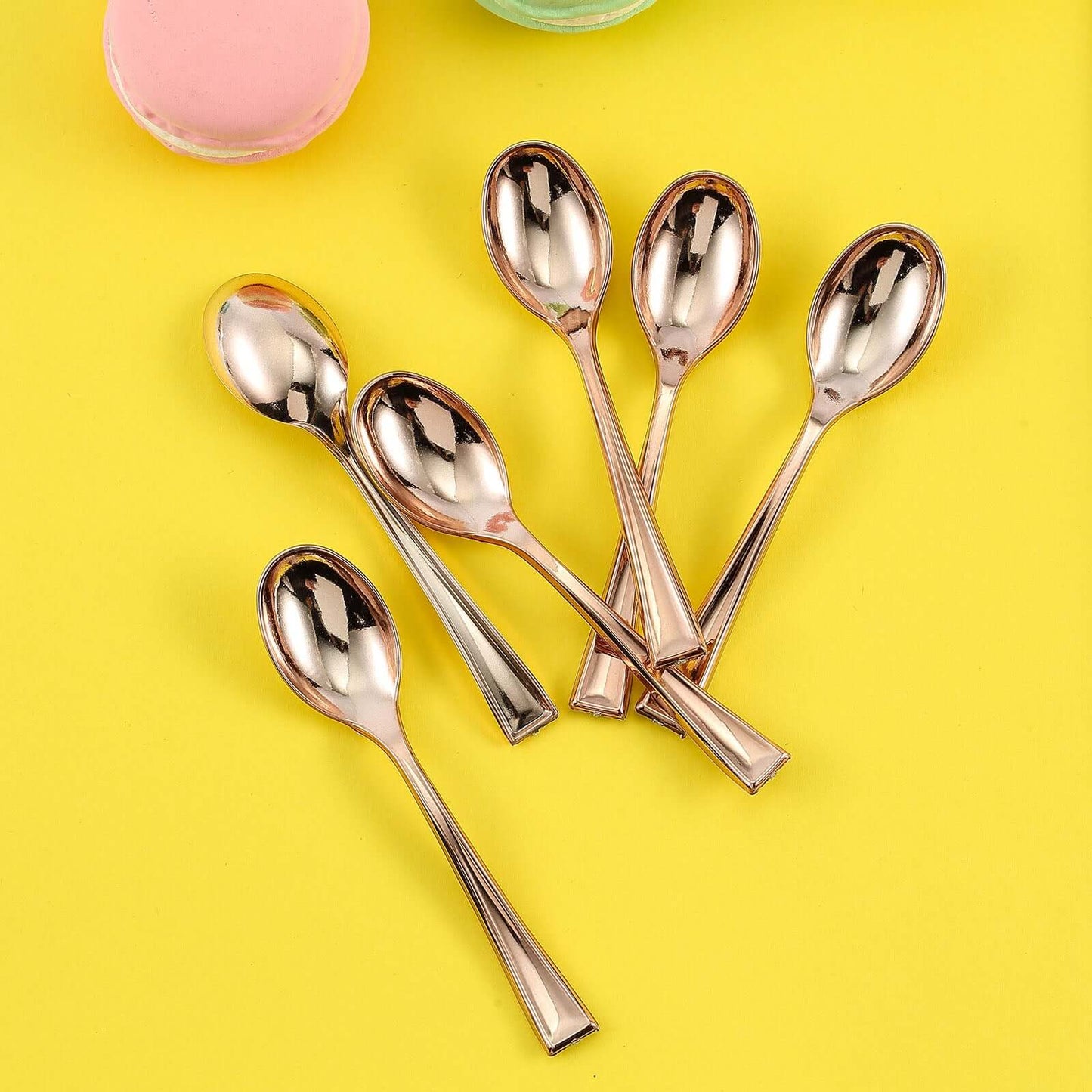 24 - Pack Plastic Mini Dessert Spoons Rose Gold - Heavy Duty Disposable Silverware 4" - Linen Luxes