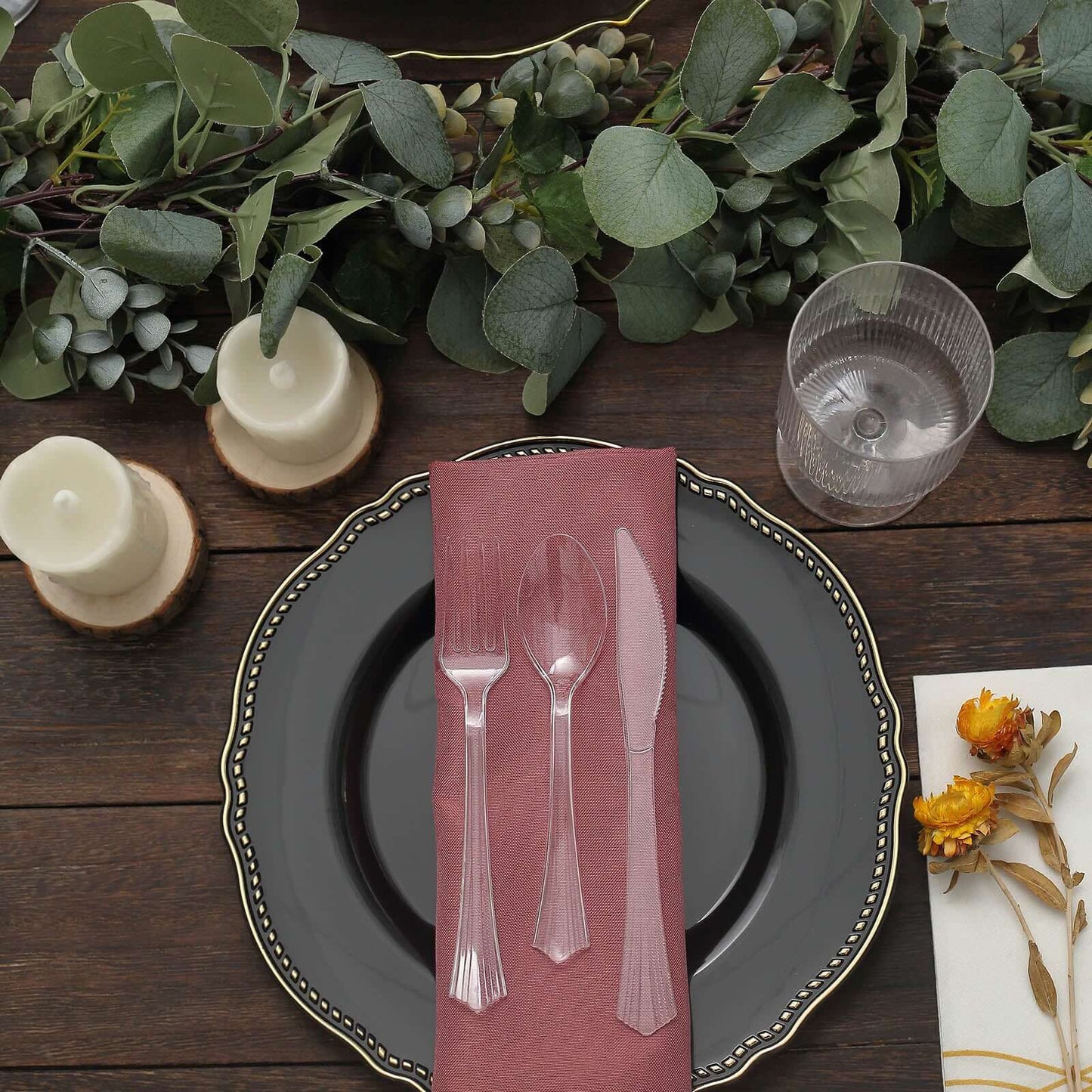 24 - Pack Plastic Silverware Set with Fan Flared Tip Handle Clear - Heavy Duty Disposable Utensils 7" - Linen Luxes