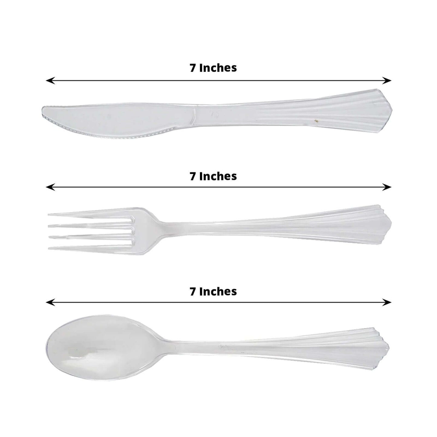 24 - Pack Plastic Silverware Set with Fan Flared Tip Handle Clear - Heavy Duty Disposable Utensils 7" - Linen Luxes