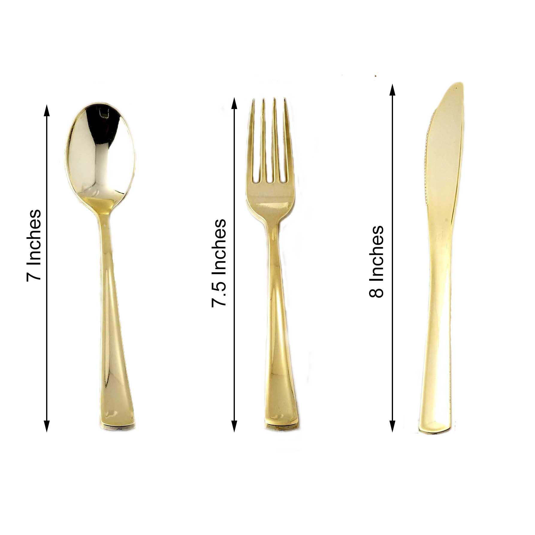 24 - Pack Plastic Utensil Set Metallic Gold Classic Heavy Duty - Decorative Disposable Tableware 7", 8" - Linen Luxes