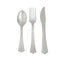 24 - Pack Plastic Utensil Set Silver Heavy Duty with Fluted Handles - Durable Disposable Silverware 6", 7" - Linen Luxes