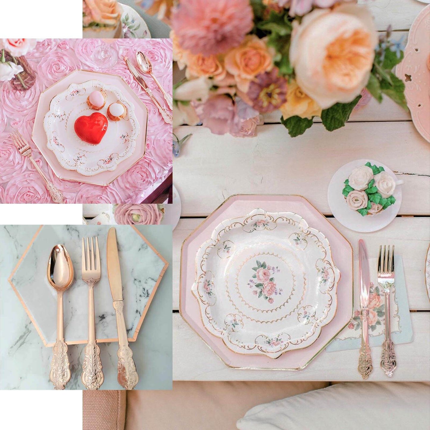 24 Pcs Plastic Silverware Set in Baroque Style Metallic Silver - Heavy Duty Disposable Knife, Fork, and Spoon Set - Linen Luxes