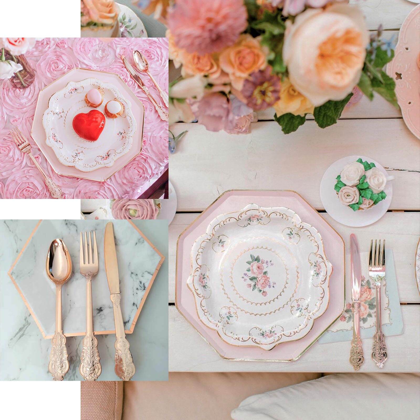 24 Pcs Plastic Silverware Set in Baroque Style Metallic Silver - Heavy Duty Disposable Knife, Fork, and Spoon Set - Linen Luxes