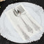 24 Pcs Plastic Silverware Set in Baroque Style Metallic Silver - Heavy Duty Disposable Knife, Fork, and Spoon Set - Linen Luxes