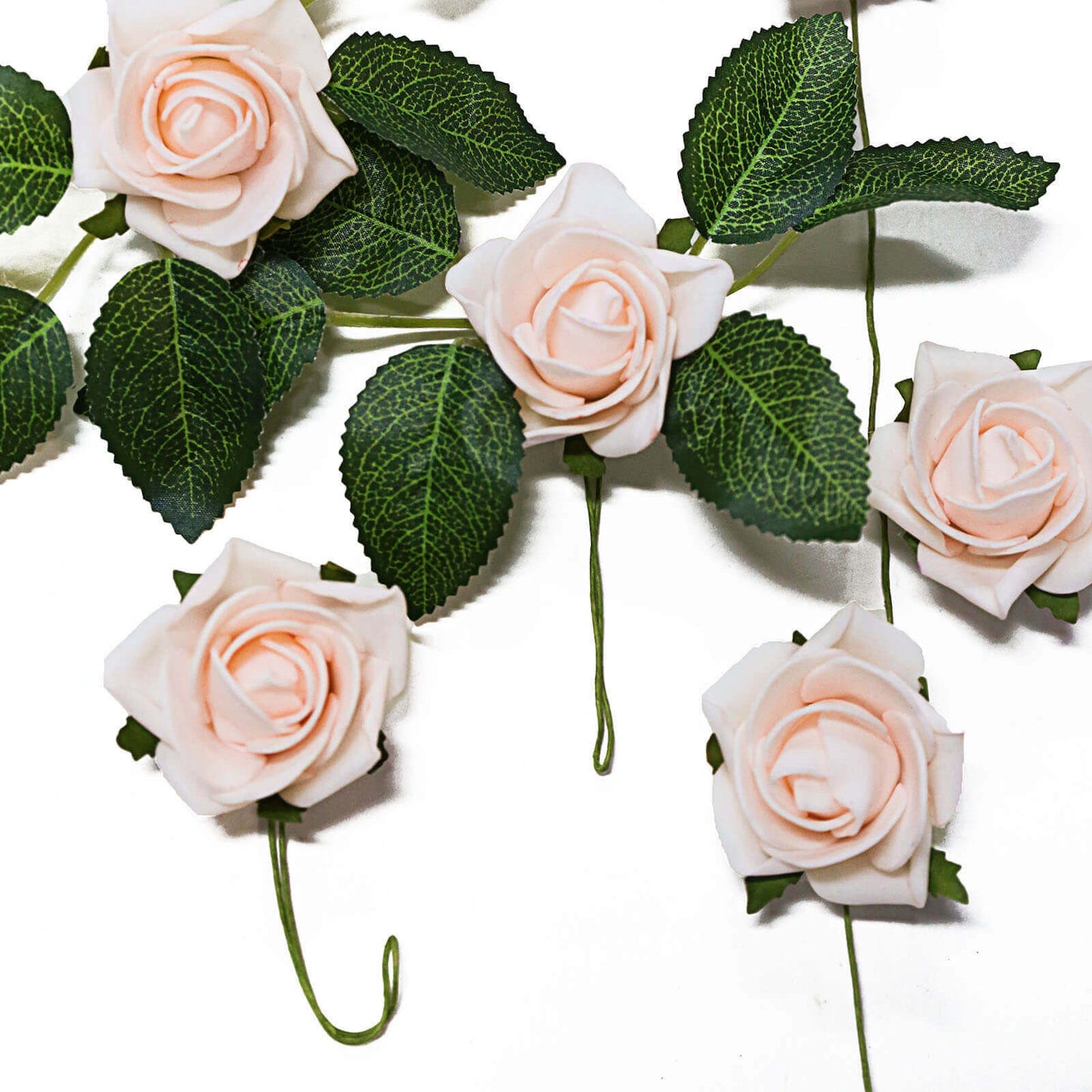 24 Roses 2" Blush Artificial Foam Flowers With Stem Wire and Leaves - Linen Luxes
