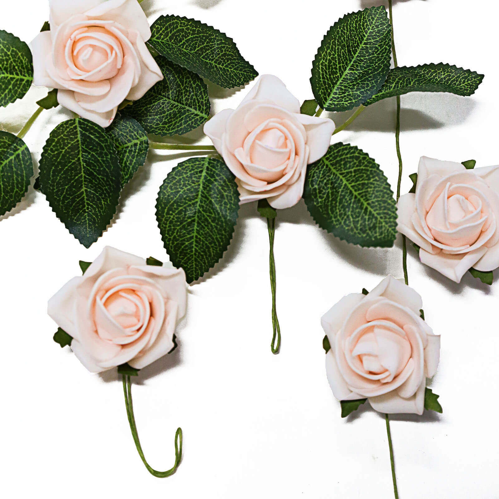 24 Roses 2" Blush Artificial Foam Flowers With Stem Wire and Leaves - Linen Luxes