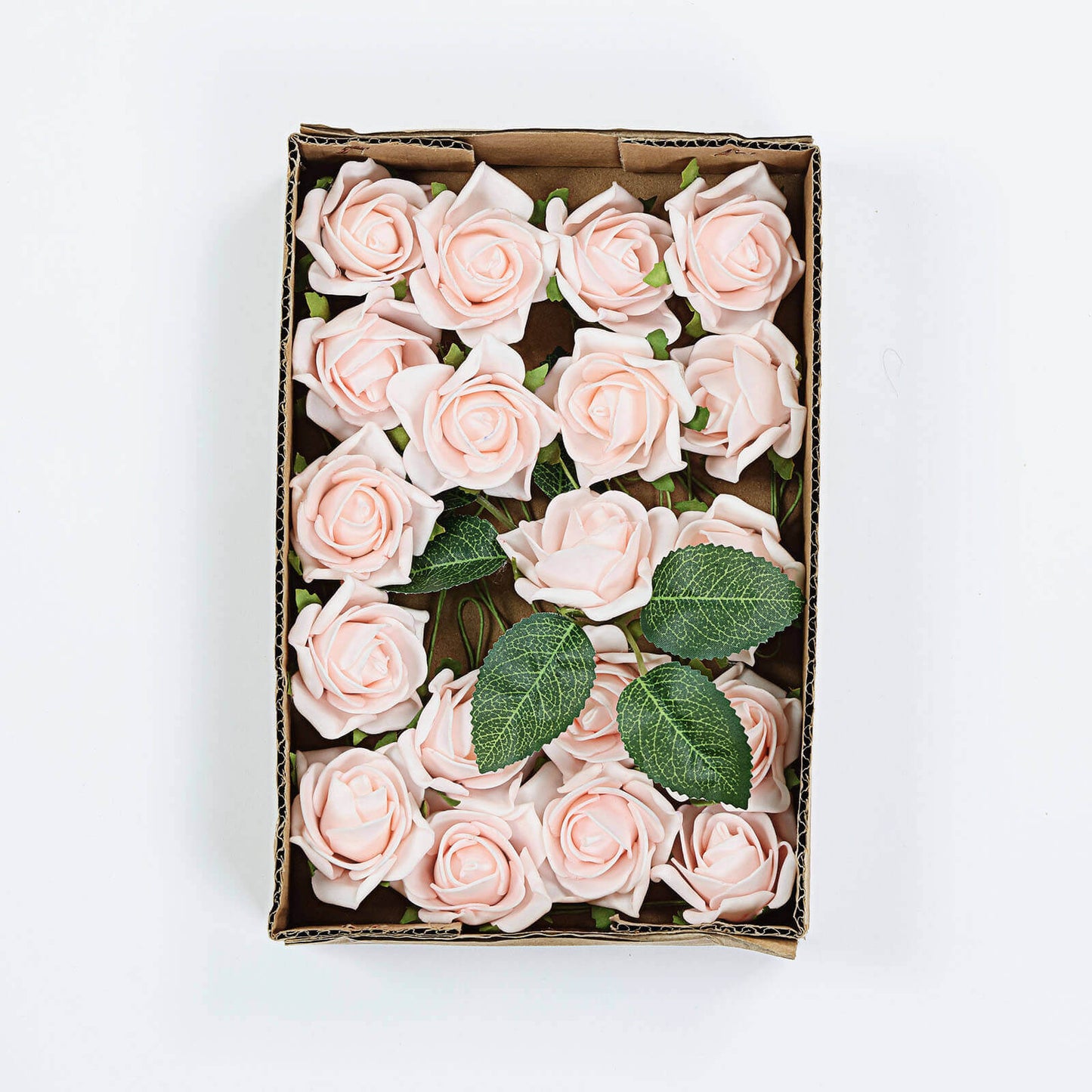 24 Roses 2" Blush Artificial Foam Flowers With Stem Wire and Leaves - Linen Luxes
