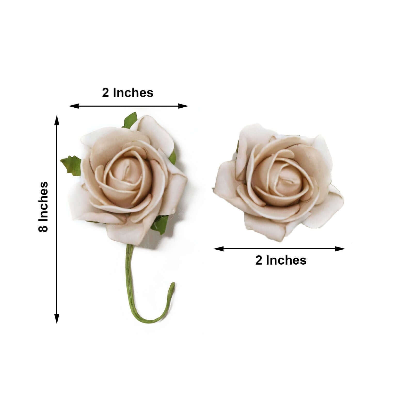 24 Roses 2" Champagne Artificial Foam Flowers With Stem Wire and Leaves - Linen Luxes