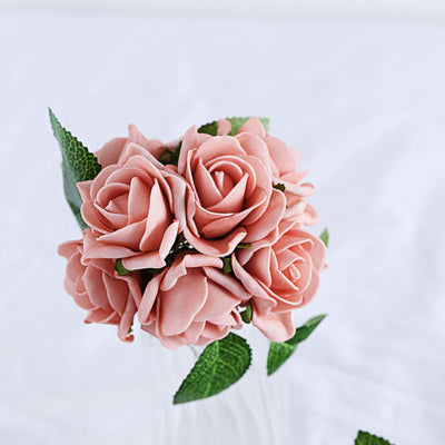 24 Roses 2" Dusty Rose Artificial Foam Flowers With Stem Wire and Leaves - Linen Luxes