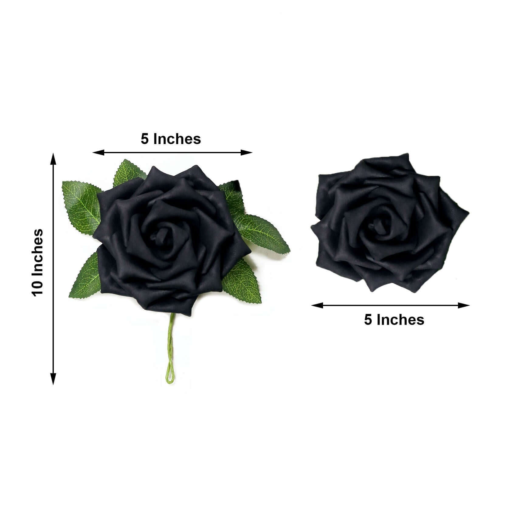 24 Roses 5" Black Artificial Foam Flowers With Stem Wire and Leaves - Linen Luxes