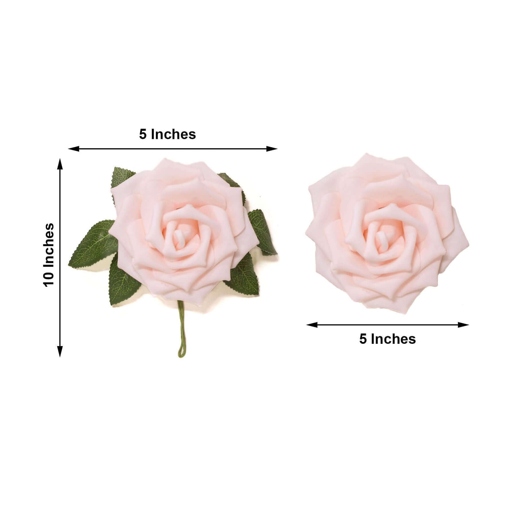 24 Roses 5" Blush Artificial Foam Flowers With Stem Wire and Leaves - Linen Luxes
