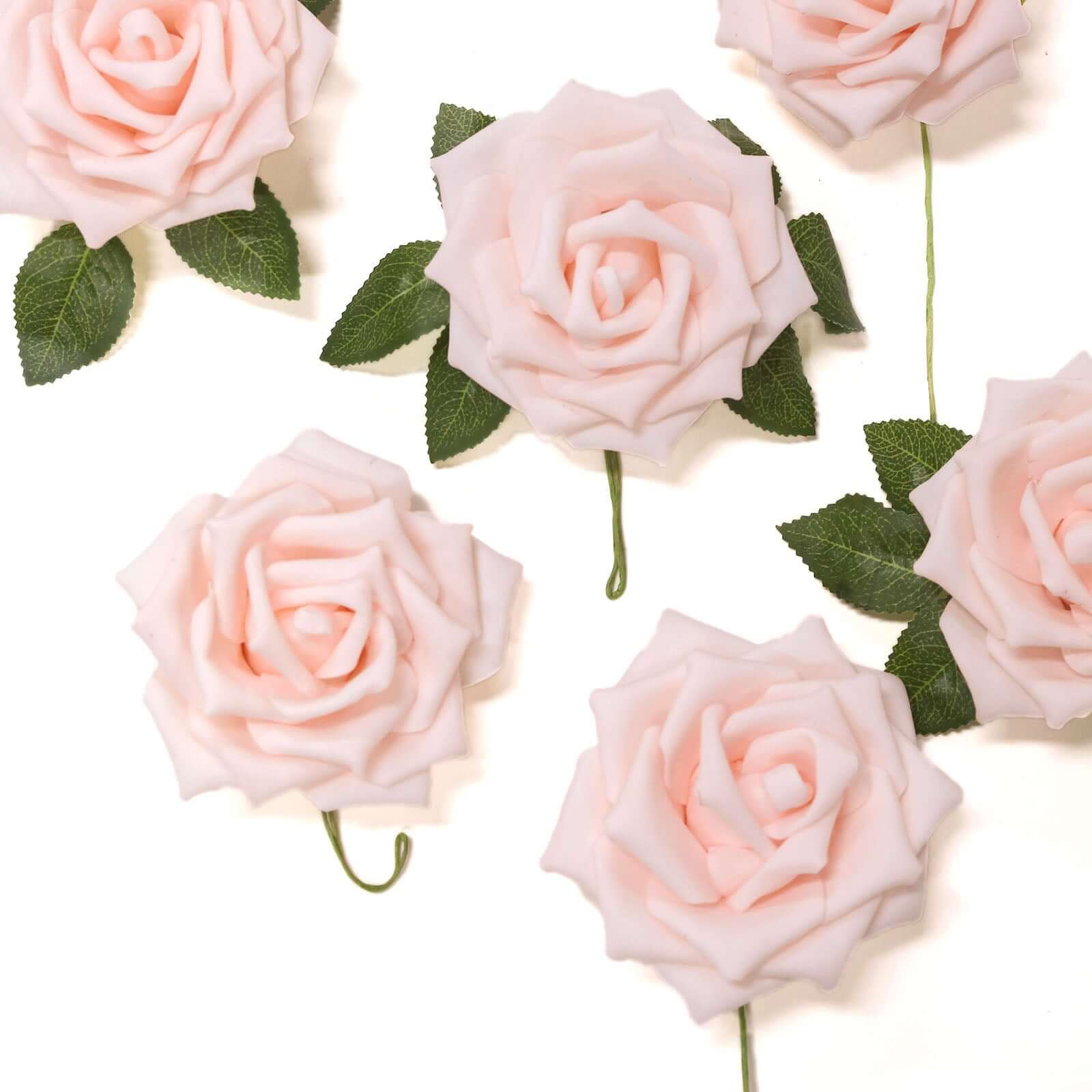 24 Roses 5" Blush Artificial Foam Flowers With Stem Wire and Leaves - Linen Luxes