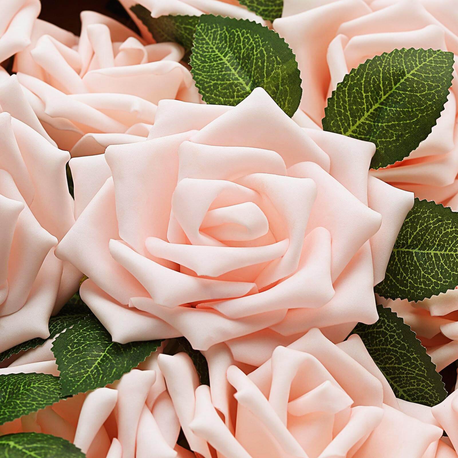 24 Roses 5" Blush Artificial Foam Flowers With Stem Wire and Leaves - Linen Luxes