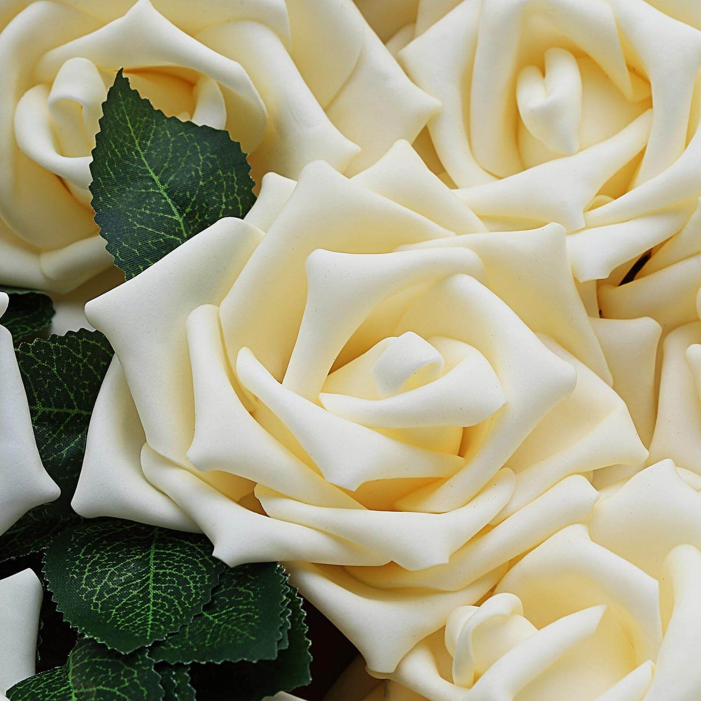 24 Roses 5" Cream Artificial Foam Flowers With Stem Wire and Leaves - Linen Luxes