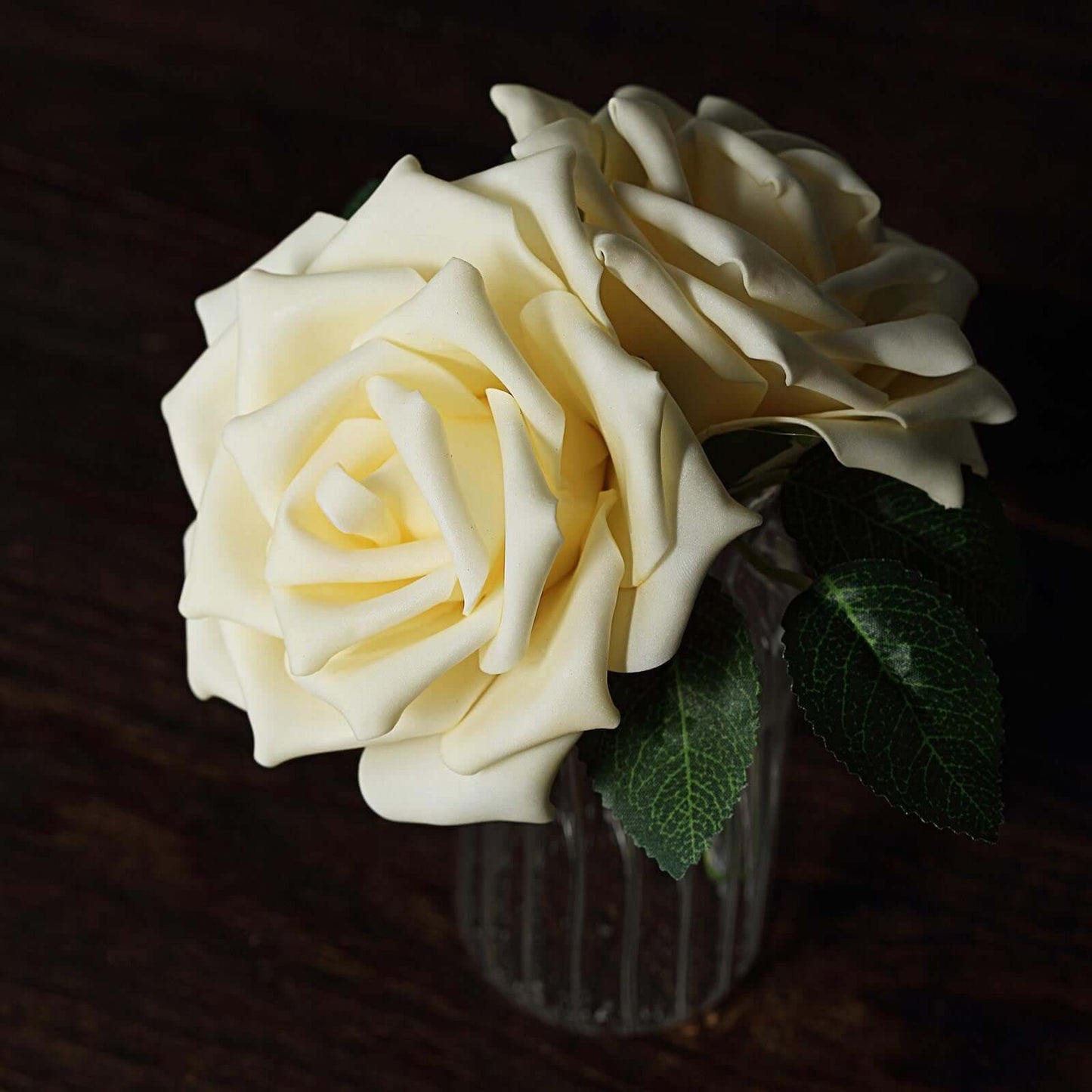 24 Roses 5" Cream Artificial Foam Flowers With Stem Wire and Leaves - Linen Luxes