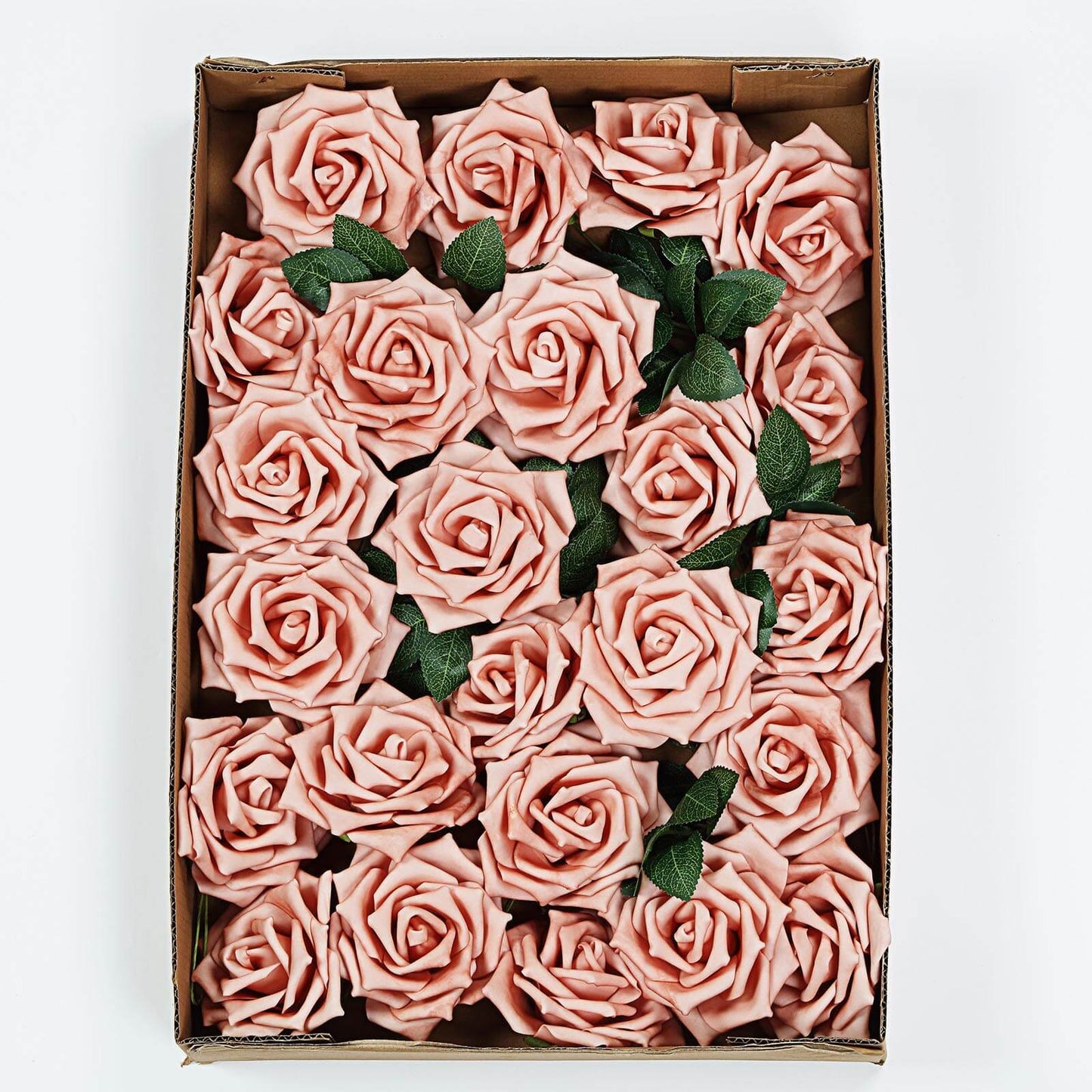 24 Roses 5" Dusty Rose Artificial Foam Flowers With Stem Wire and Leaves - Linen Luxes