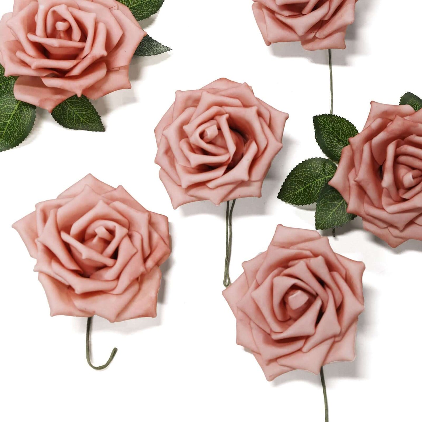 24 Roses 5" Dusty Rose Artificial Foam Flowers With Stem Wire and Leaves - Linen Luxes