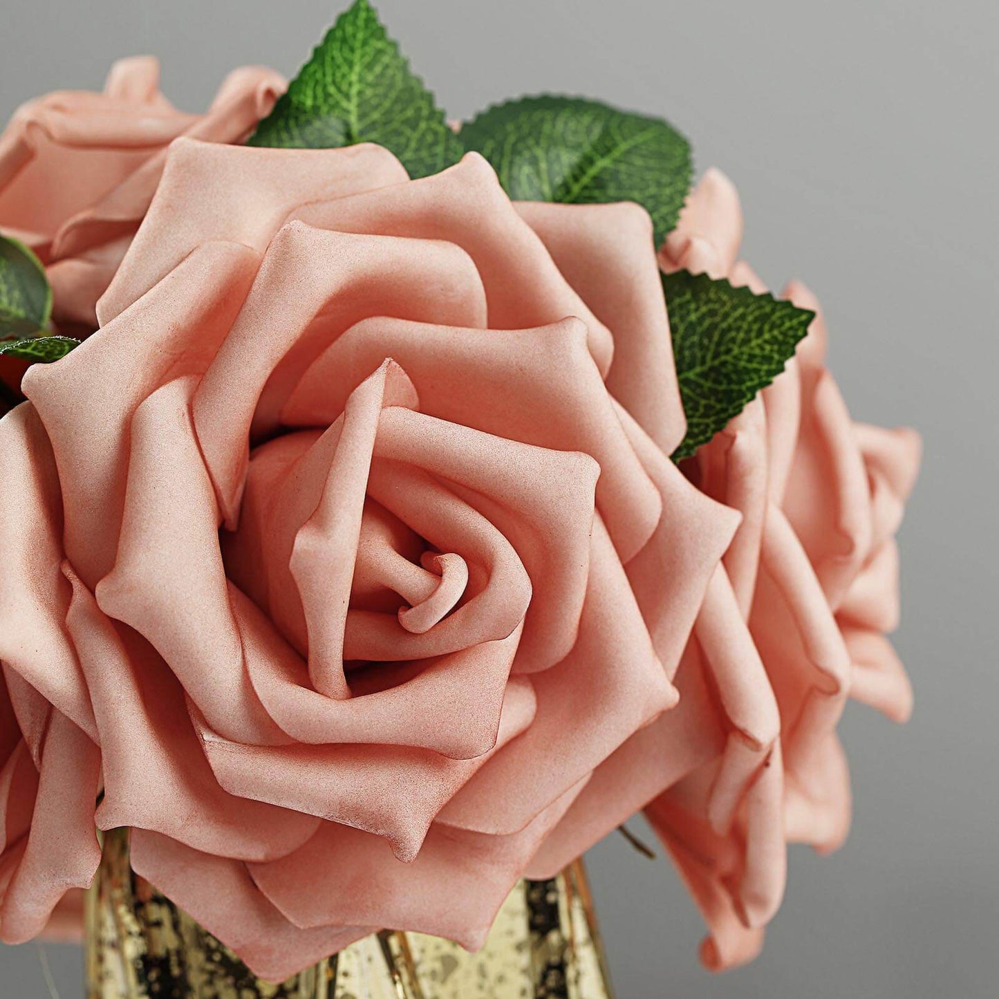 24 Roses 5" Dusty Rose Artificial Foam Flowers With Stem Wire and Leaves - Linen Luxes
