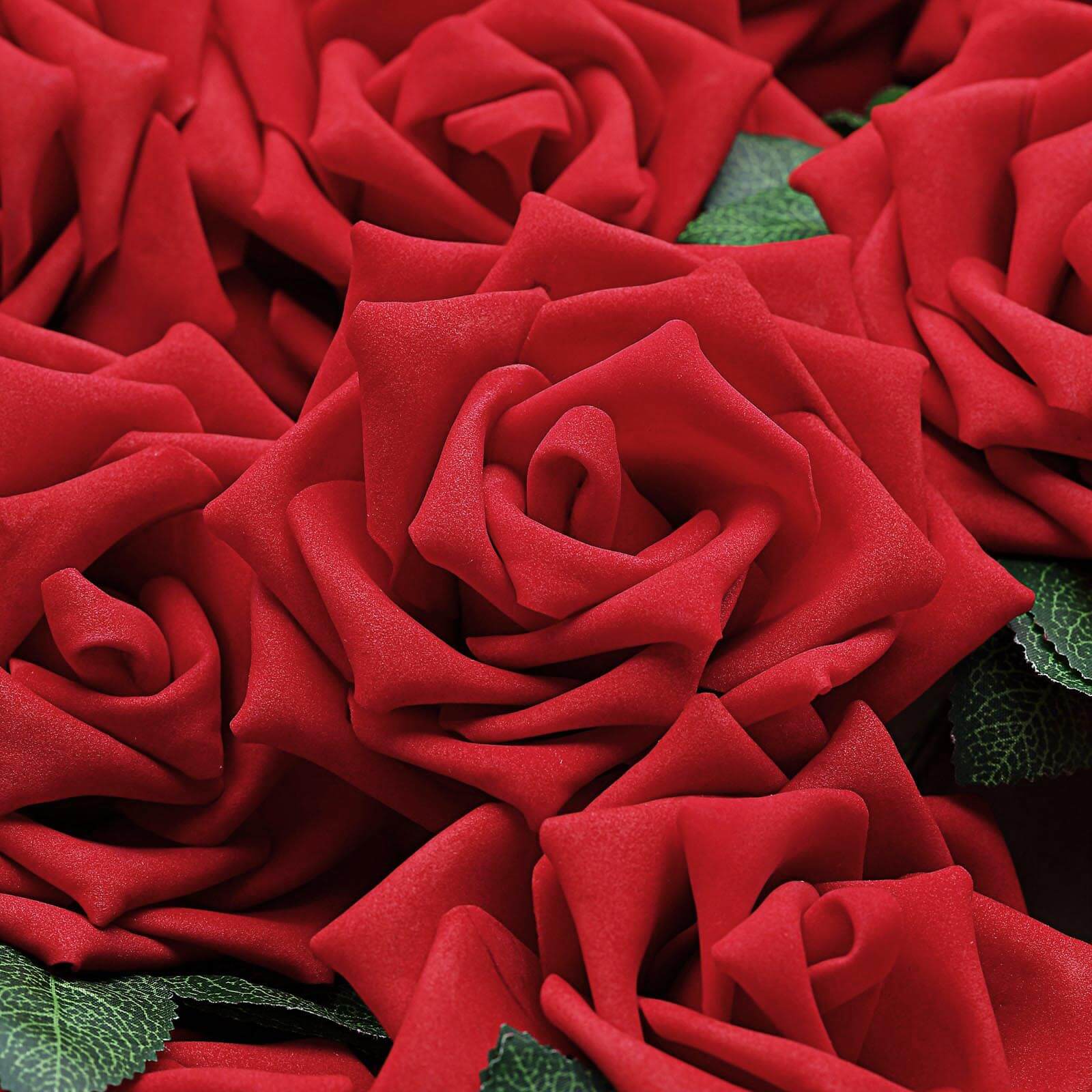 24 Roses 5" Red Artificial Foam Flowers With Stem Wire and Leaves - Linen Luxes