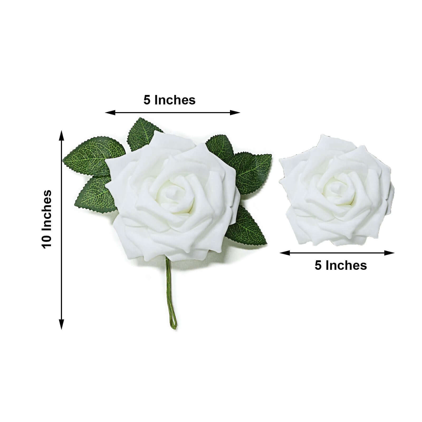 24 Roses 5" White Artificial Foam Flowers With Stem Wire and Leaves - Linen Luxes