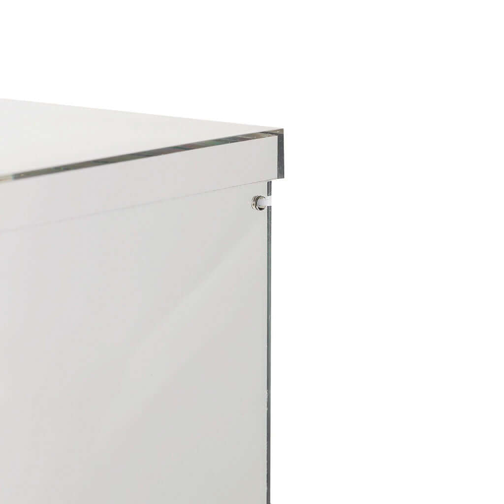 24" Silver Mirror Finish Acrylic Display Box, Pedestal Riser with Interchangeable Lid and Base - Linen Luxes