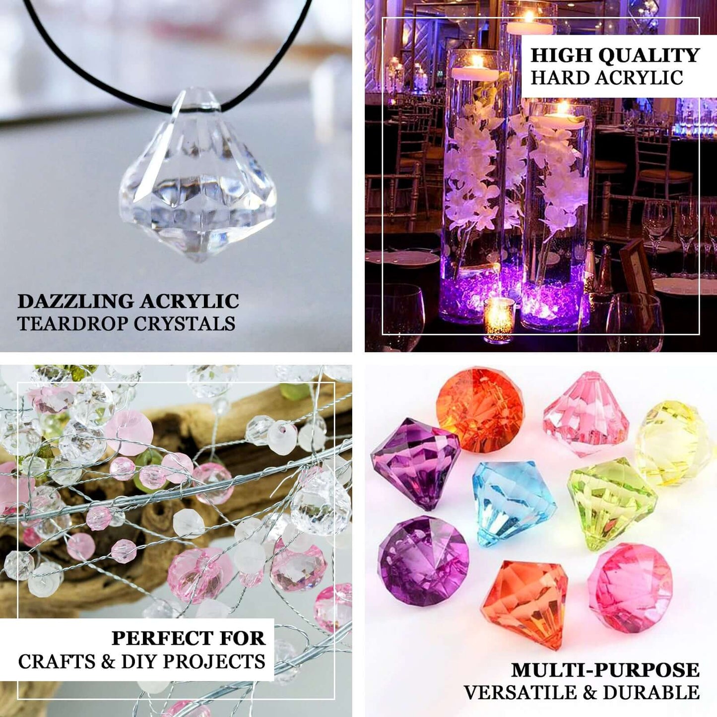 240 PCS Acrylic Teardrop Crystals Black - Lightweight Chandelier Raindrop Crystals for Crafting Hanging Decorations & Classy Displays 20MM - Linen Luxes