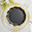 25-Pack Paper Round Dinner Plates 10" Matte Black with Gold Wavy Rim - Disposable 350GSM Party Plates