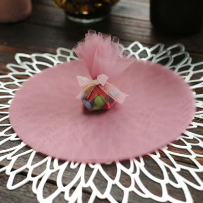 25 Pack 9" Dusty Rose Sheer Nylon Tulle Circles Favor Wrap Craft Fabric, DIY Candy Favor Wraps
