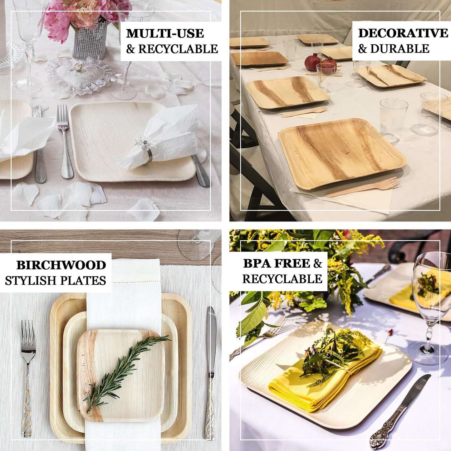 25 - Pack Birchwood 4"x5" Rectangle Dessert Plates - Natural Eco Friendly Wooden Disposable Plates for Farmhouse - Style Events, Parties & Gatherings - Linen Luxes