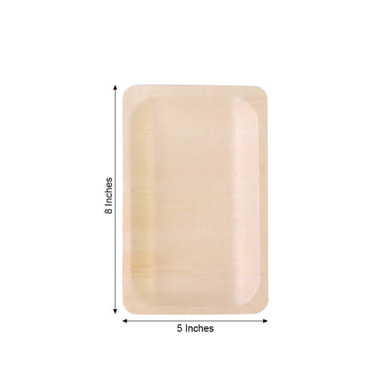 25 - Pack Birchwood 5"x8" Rectangle Dessert Serving Plates - Natural Eco Friendly Wooden Disposable Plates for Farmhouse - Style Events, Parties & Gatherings - Linen Luxes