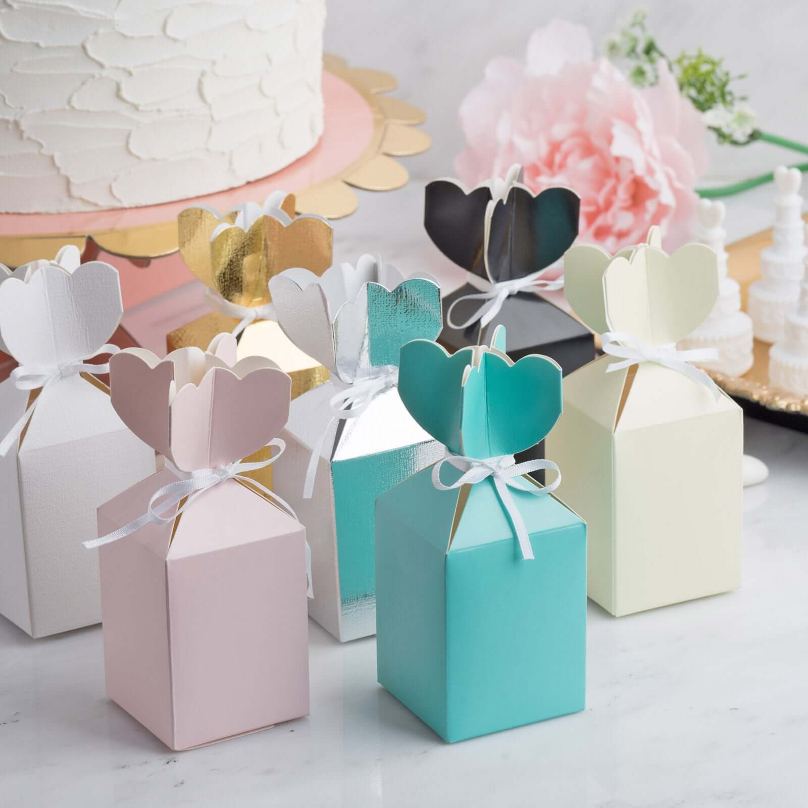 25 Pack Blush Floral Top Satin Ribbon Party Favor Candy Gift Boxes - Linen Luxes
