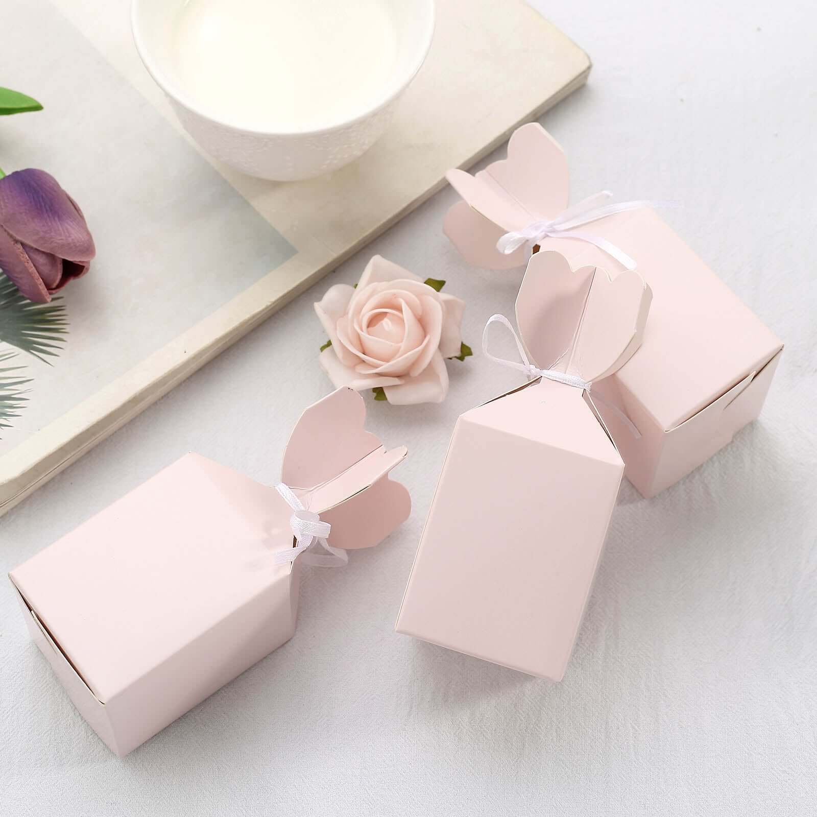 25 Pack Blush Floral Top Satin Ribbon Party Favor Candy Gift Boxes - Linen Luxes