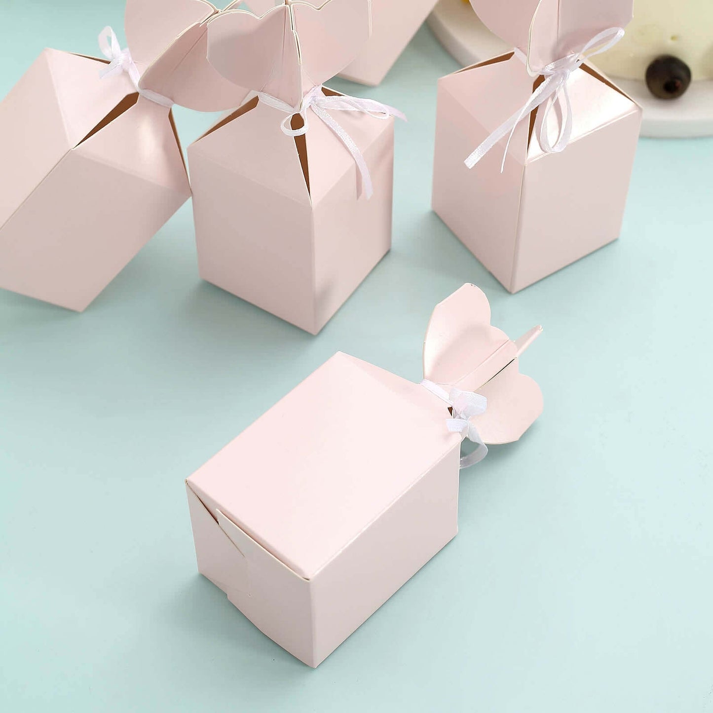 25 Pack Blush Floral Top Satin Ribbon Party Favor Candy Gift Boxes - Linen Luxes