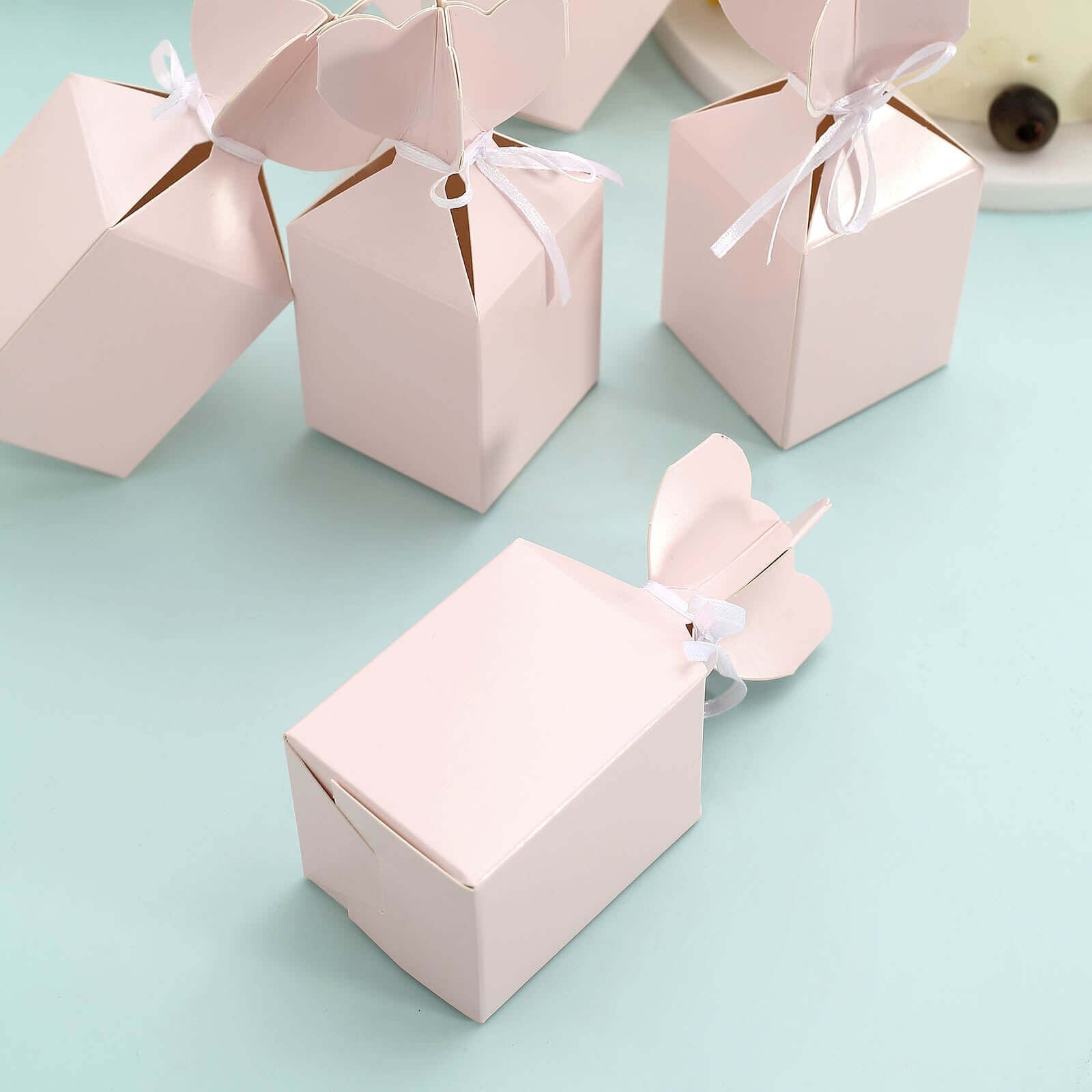 25 Pack Blush Floral Top Satin Ribbon Party Favor Candy Gift Boxes - Linen Luxes