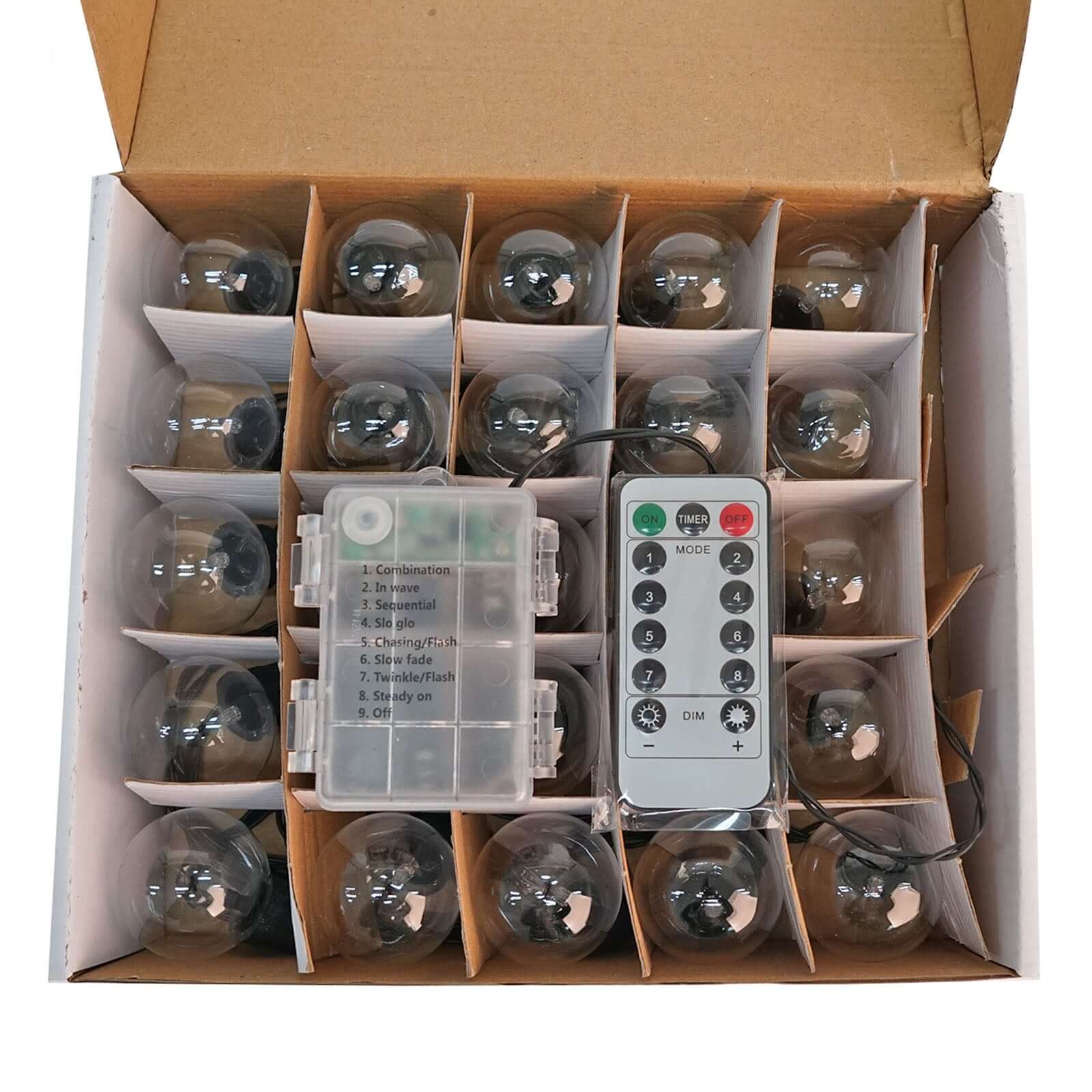 25 - Pack LED String Lights 8 - Mode Clear Warm White - Waterproof Remote Operated Outdoor/Indoor Bulbs 26ft - Linen Luxes