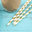 25 - Pack Paper Straws White/Gold Striped - Stylish Disposable Straws for Drinks 8" - Linen Luxes