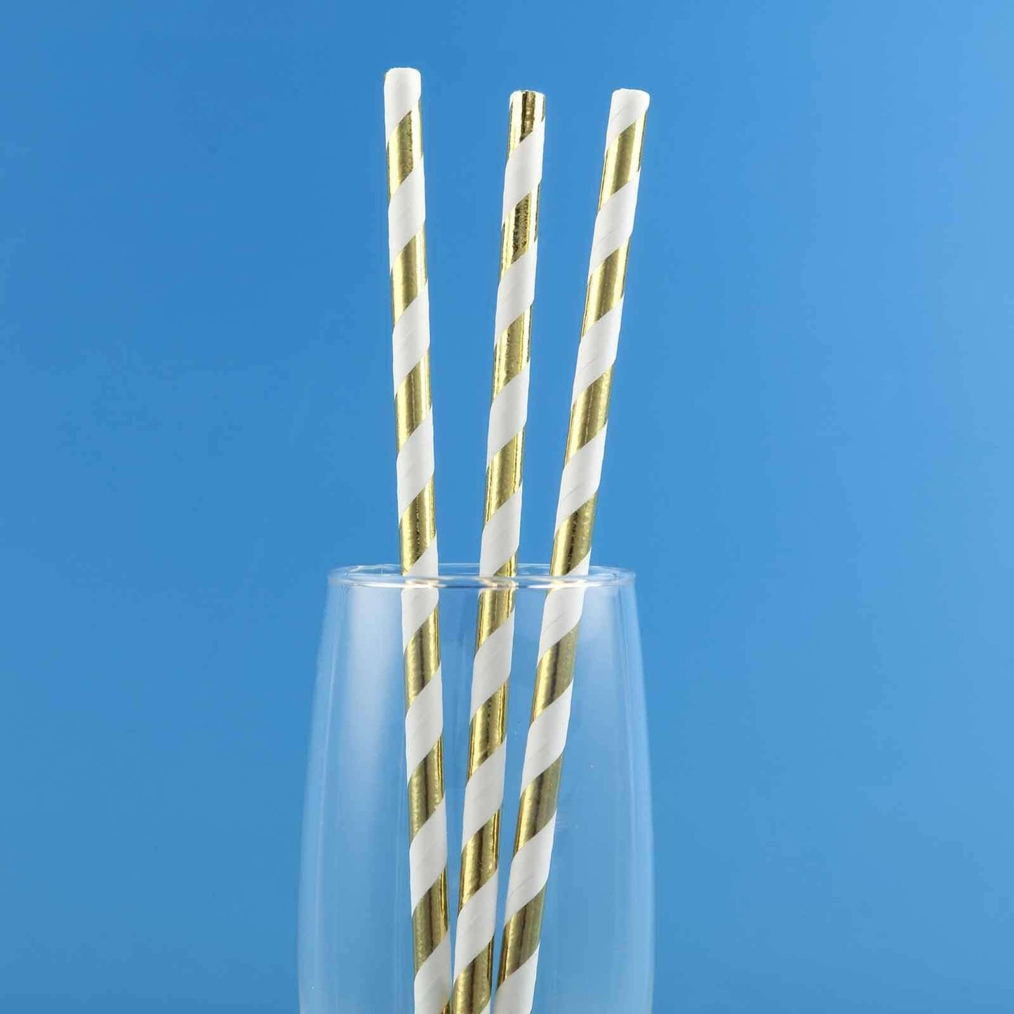 25 - Pack Paper Straws White/Gold Striped - Stylish Disposable Straws for Drinks 8" - Linen Luxes