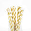 25 - Pack Paper Straws White/Gold Striped - Stylish Disposable Straws for Drinks 8" - Linen Luxes