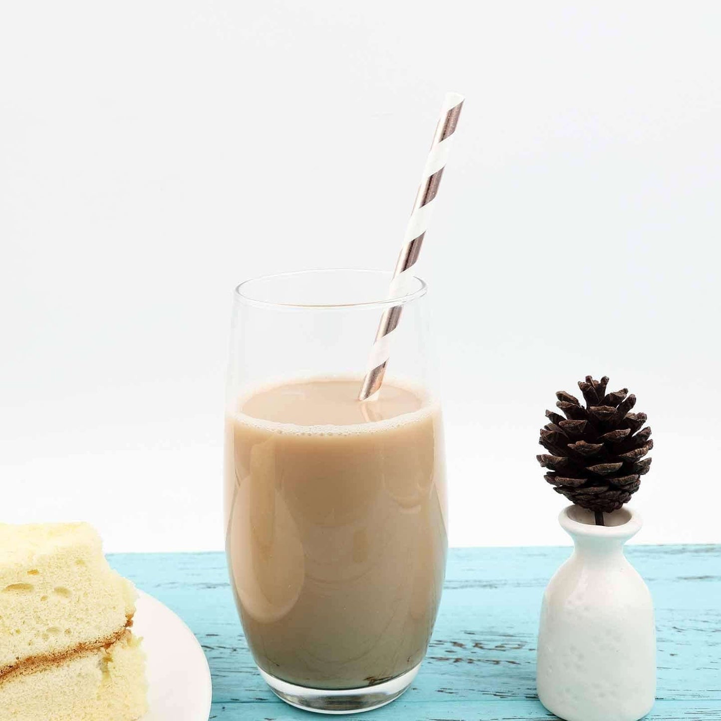 25 - Pack Paper Straws White/Rose Gold Striped - Stylish Disposable Straws for Drinks 8" - Linen Luxes