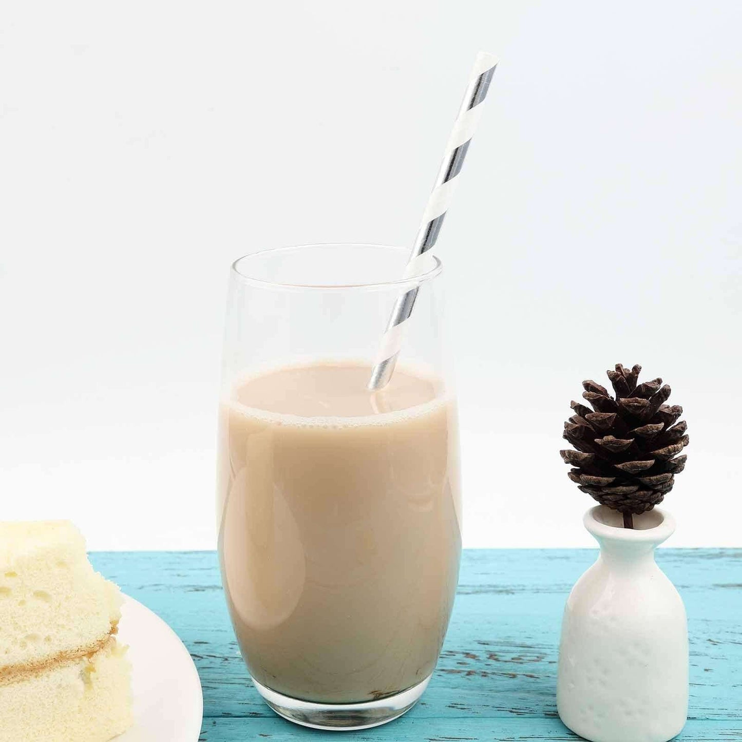 25 - Pack Paper Straws White/Silver Striped - Stylish Disposable Straws for Drinks 8" - Linen Luxes