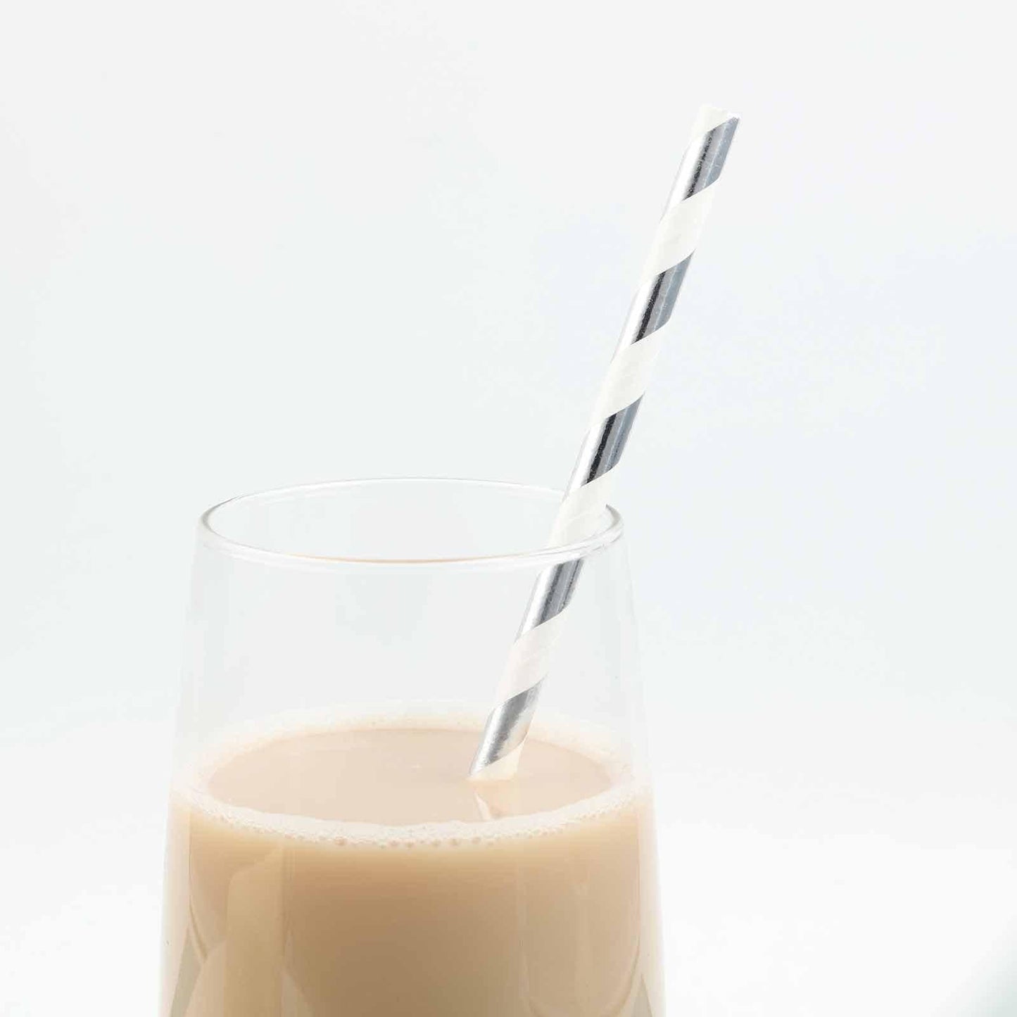 25 - Pack Paper Straws White/Silver Striped - Stylish Disposable Straws for Drinks 8" - Linen Luxes