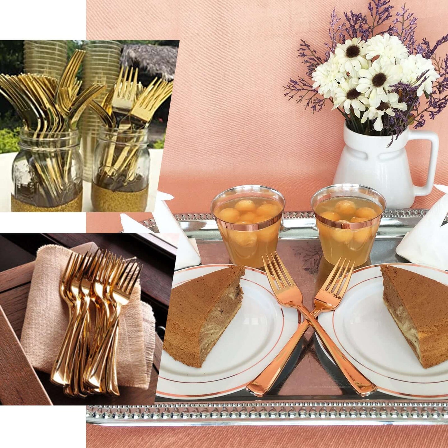 25 - Pack Plastic Forks Metallic Gold Classic Heavy Duty - Decorative Disposable Cutlery 7" - Linen Luxes