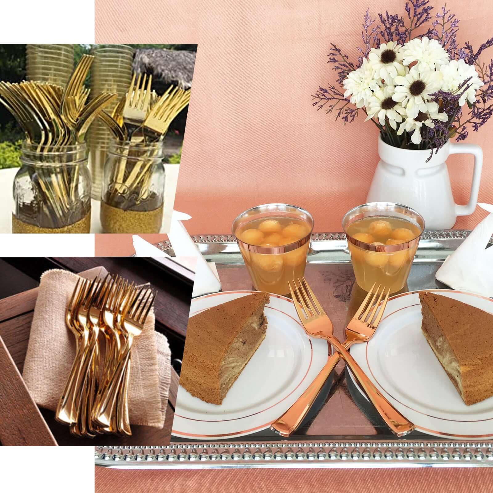 25 - Pack Plastic Forks Metallic Gold Classic Heavy Duty - Decorative Disposable Cutlery 7" - Linen Luxes