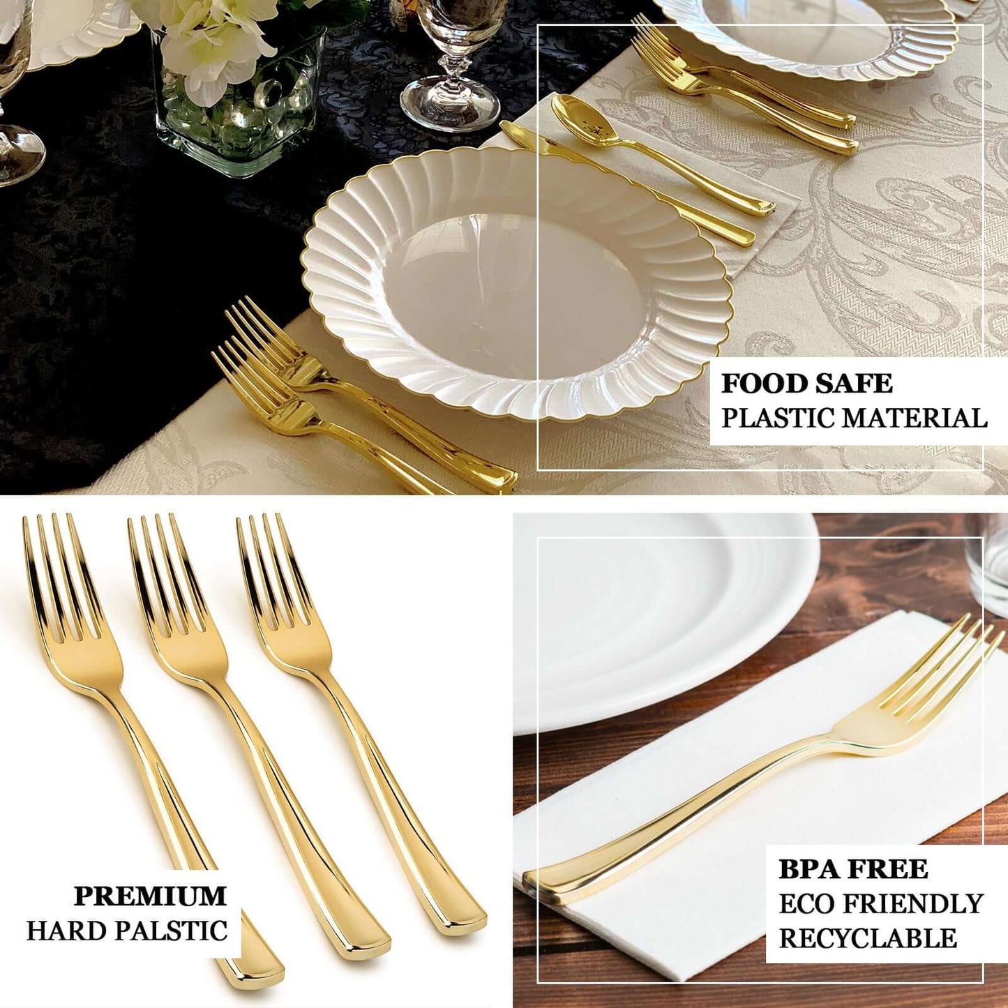 25 - Pack Plastic Forks Metallic Gold Classic Heavy Duty - Decorative Disposable Cutlery 7" - Linen Luxes