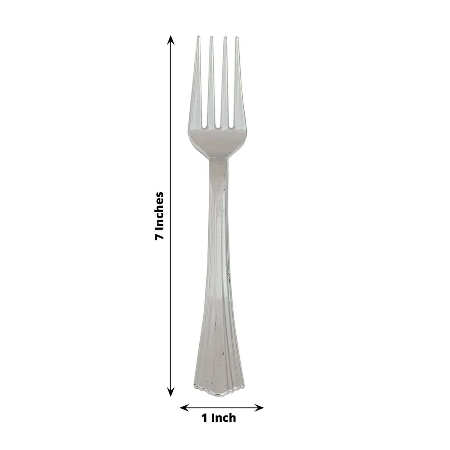 25 - Pack Plastic Forks Silver Heavy Duty with Fluted Handles - Durable Disposable Tableware 7" - Linen Luxes