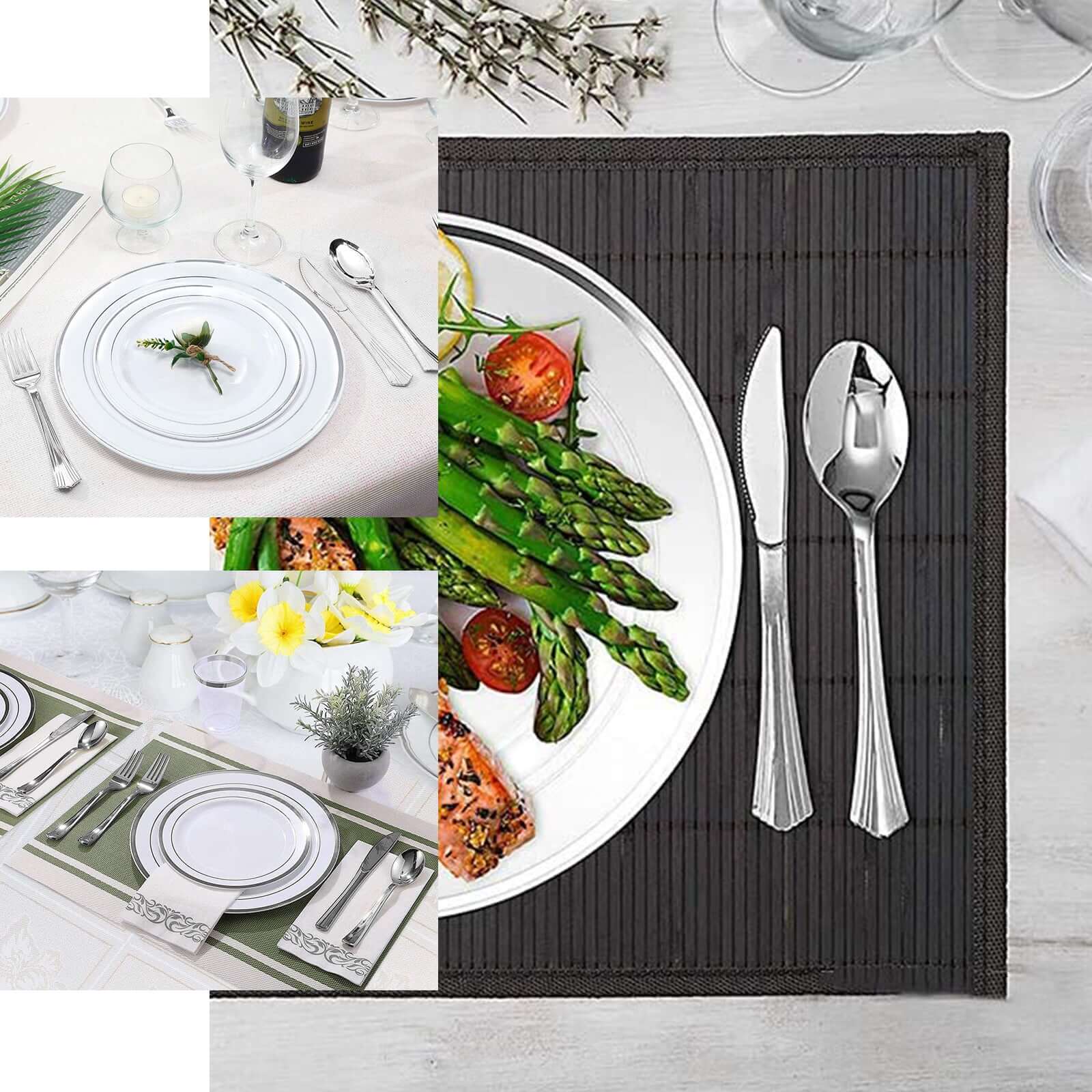 25 - Pack Plastic Forks Silver Heavy Duty with Fluted Handles - Durable Disposable Tableware 7" - Linen Luxes