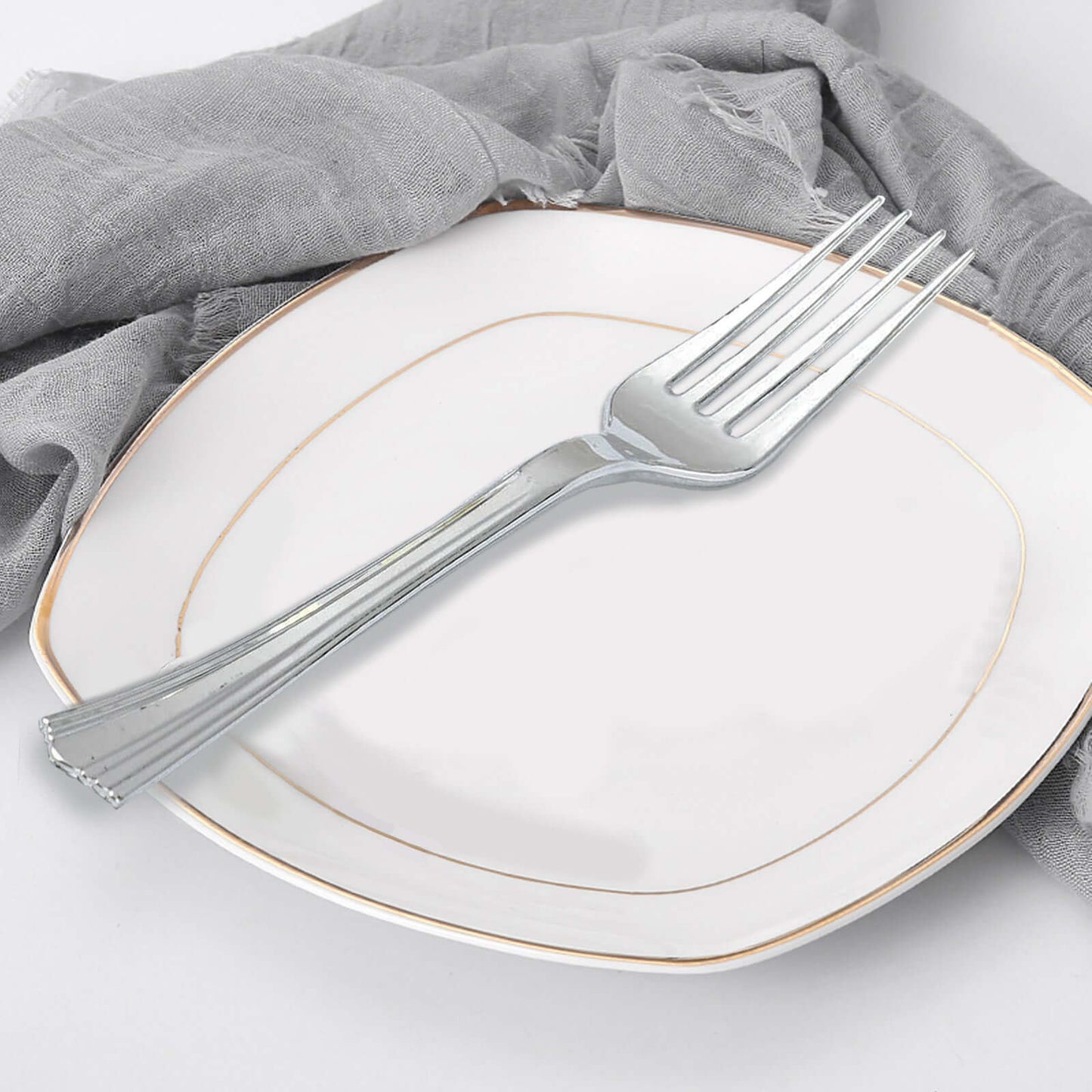 25 - Pack Plastic Forks Silver Heavy Duty with Fluted Handles - Durable Disposable Tableware 7" - Linen Luxes